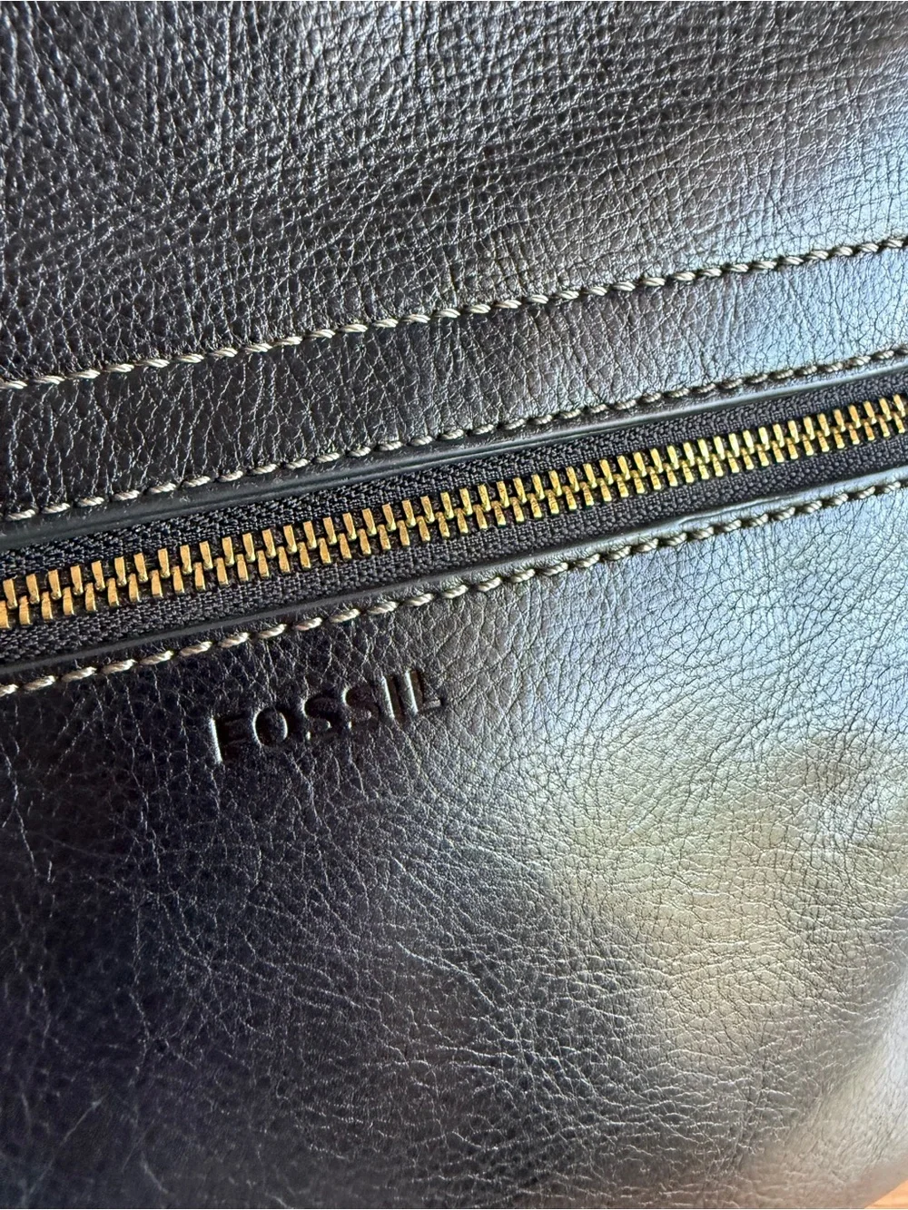 Fossil Black Soft Leather Crossbody Bag Gold Key Charm